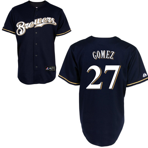 Carlos Gomez #27 mlb Jersey-Milwaukee Brewers Women's Authentic 2014 Navy Cool Base BP Baseball Jersey